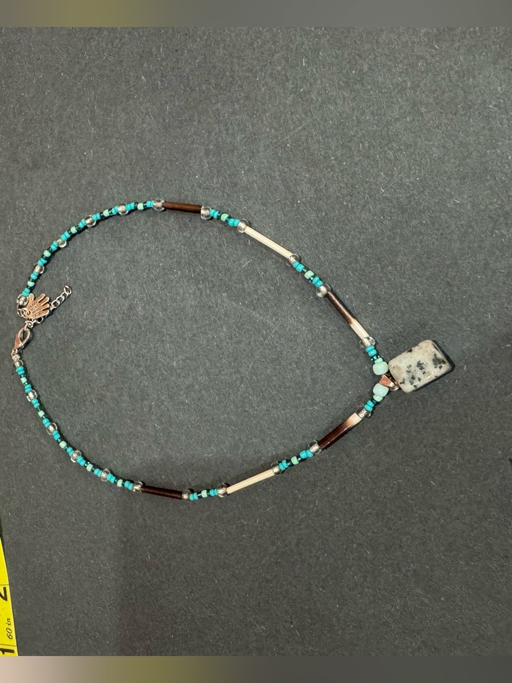 Handmade porcupine quills Turquoise Beaded Stone Pendant Necklace